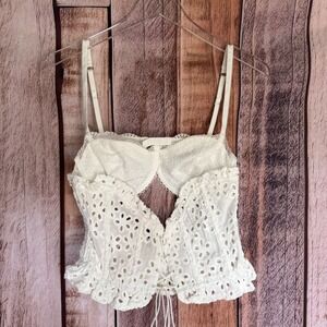 For Love & Lemons White Eyelet Lace Crop Top